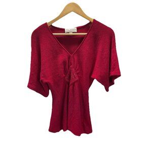 St John Evening Fuschia Hot pink‎ short sleeve sequined knit blouse Top - Size M